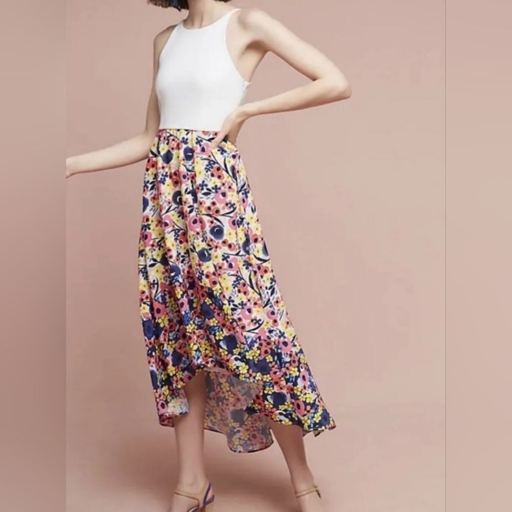 Anthropologie Hutch Bethanie Floral White Assymetric Tank Dress sz 6